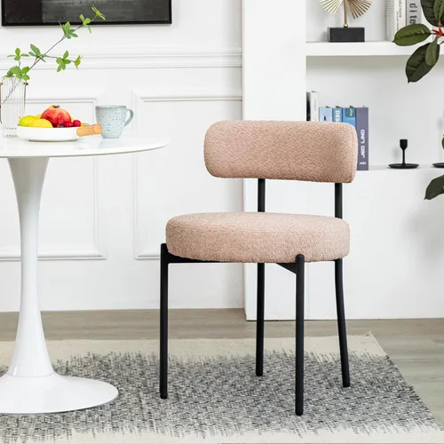 Miniatura 26 de DYHOME - Juego de 2 sillas de comedor de bouclé negro, sillas de cocina modernas de mediados de siglo con respaldo curvo y patas de metal, sillas