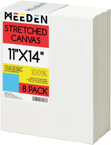 Miniatura 10 de MEEDEN Lienzo estirado, 8 x 8 pulgadas, paquete de 6, lienzos blancos en blanco para pintar, 100% algodón, 8 onzas imprimado con geso, lienzo