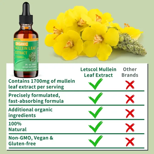 Miniatura 5 de Gotas de gordolobo orgánico para limpieza pulmonar, potente extracto de hoja de gordolobo de 1700 mg para apoyo inmunológico y respiratorio