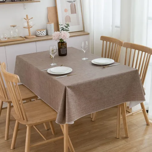 Miniatura 7 de LIBERECOO Mantel de vinilo con respaldo de franela, color lino, impermeable, resistente a las manchas, cubierta de mesa fácil de limpiar