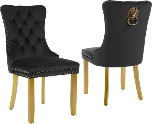 Miniatura 101 de LKTART Juego de 2 sillas de comedor de terciopelo, sillas de comedor copetudas con ribete de anillo de clavo, silla de comedor tapizada con patas