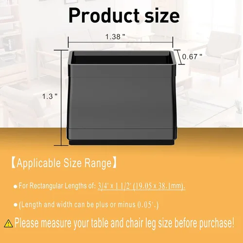 Miniatura 2 de Protectores de suelo rectangulares de 3/4 x 1.5 pulgadas para patas de silla, almohadillas antideslizantes para muebles, suelos de madera dura