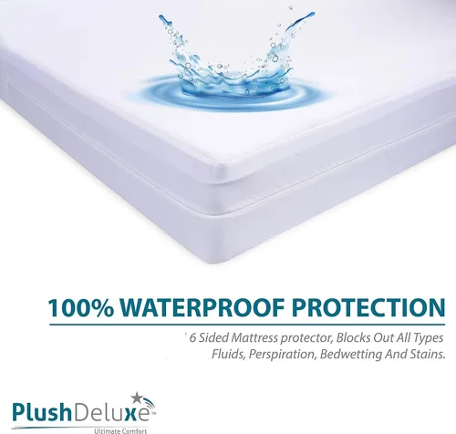 Miniatura 5 de Funda de colchón PlushDeluxe Premium 100% impermeable, hipoalergénica, sin vinilo, superficie de algodón con bucles suave y transpirable.