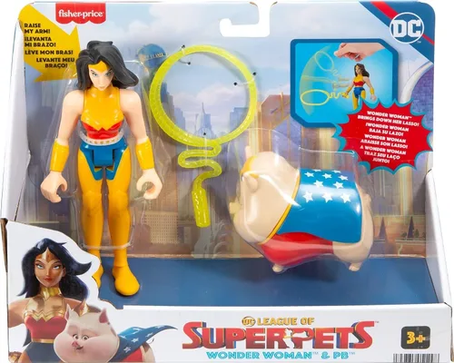 Miniatura 6 de Fisher-Price DC League of Super-Pets Juguetes preescolares Wonder Woman y PB Juego de figuras posables para juegos de simulación para niños a partir