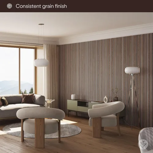 Miniatura 4 de Bark & Bole Oak - Paneles acústicos de chapa de madera texturizada 3D para pared y techo, solución decorativa que absorbe el sonido para hogares