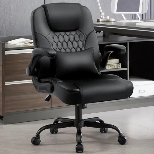 Silla ejecutiva de oficina Nexthro de PU, silla de oficina de cuero con ruedas, silla giratoria de 360° con brazos acolchados, silla ergonómica para