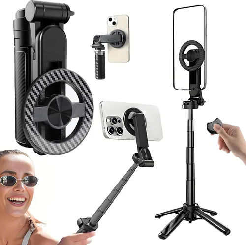 Palo selfie magnético 4 en 1 con rotación de 360° multifuncional con control remoto inalámbrico desmontable para iPhone y Android, soporte de