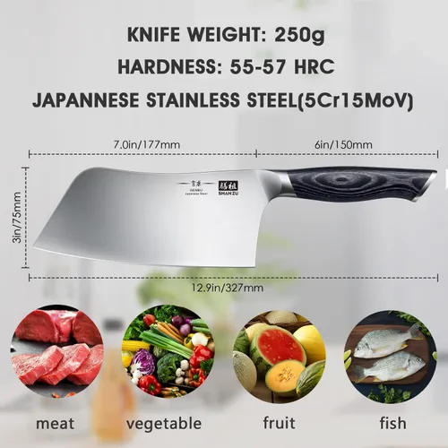 Miniatura 2 de SHAN ZU Cuchillo de Chef de 7 Pulgadas, Cuchillo Cortador de Carne Afilado Picador de Verduras Cuchillo de Cocina Profesional Japonés de Acero