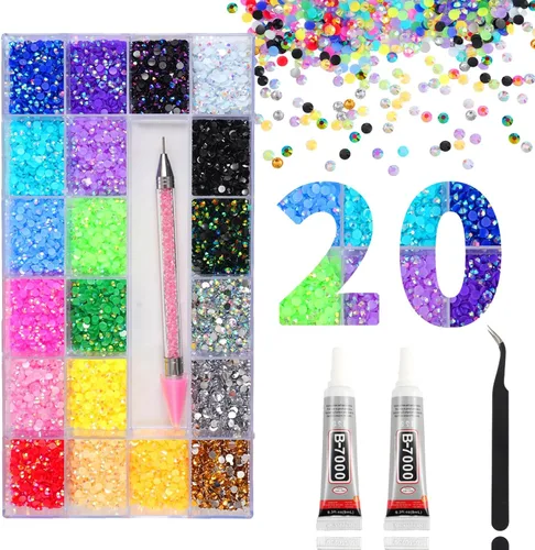 Miniatura 6 de 15000 diamantes de imitación con parte trasera plana para manualidades, cristales de colores mixtos de 0.118 pulgadas, gemas de resina con purpurina