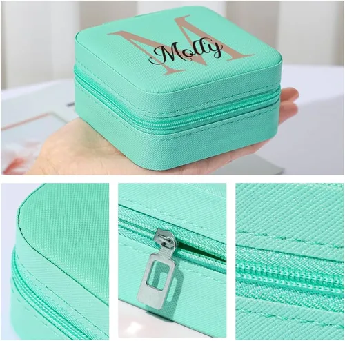 Miniatura 4 de Joyero personalizado con inicial y nombre, organizador de viaje para dama de honor, regalos de cumpleaños para mujeres (diseño inicial 02)