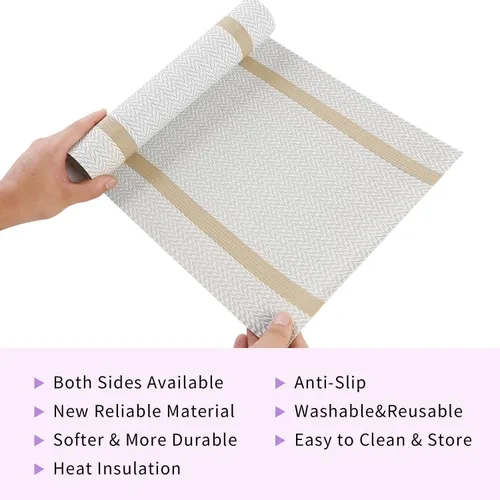 Miniatura 4 de FAVE Camino de mesa de vinilo tejido blanco Camino de mesa tejido con hilos dorados 72x12 pulgadas resistente al calor limpiable Manteles de mesa