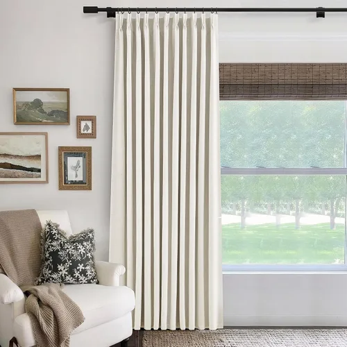 Miniatura 17 de Cortinas opacas plisadas de lino beige y blanco de 90 pulgadas de largo para dormitorio o sala de estar, juego de 2 paneles, oscurecimiento