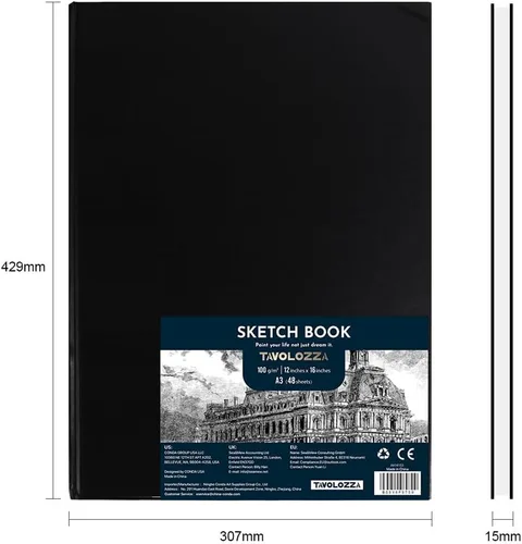 Miniatura 2 de Tavolozza - Cuaderno de bocetos de tapa dura A3 (16.6 x 11.7 pulgadas), 48 páginas de papel de dibujo pesado 102 lb/170gsm sin ácidos, superficie