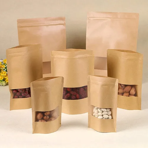 Miniatura 3 de 50 bolsas de papel kraft personalizadas con ventana, bolsas personalizadas con cierre de cremallera, bolsas de almacenamiento de alimentos, bolsas