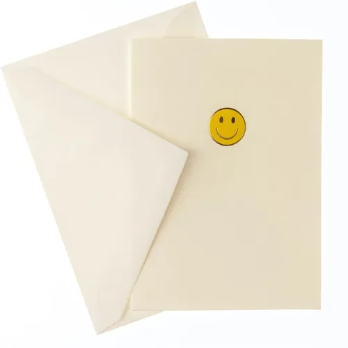 Miniatura 2 de Graphique Smiley Face La Petite Presse - Tarjetas de notas en caja, 10 tarjetas en blanco con emoji de cara sonriente amarilla en relieve