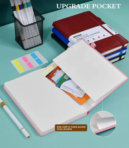 Miniatura 7 de Ansopu Cuaderno rayado para mujeres, A5 100 GSM papel grueso, diario de cuero rosa para escribir, diario de viaje 160 páginas (14.6 x 21.3 cm)