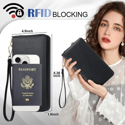 Miniatura 5 de Chelmon - Monedero para mujer de cuero genuino con bloqueo de señal RFID, para tarjetas de crédito