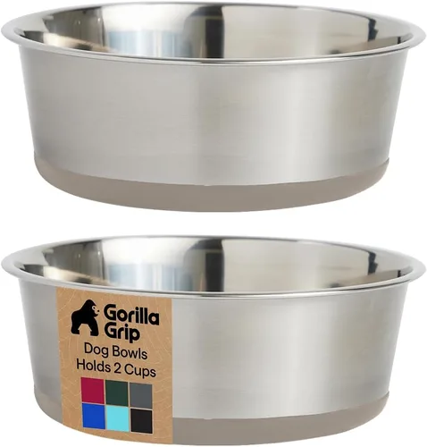 Miniatura 20 de GORILLA GRIP Tazones para perros, acero inoxidable 304 de grado alimenticio, con capacidad para 2 tazas cada uno (16 onzas líquidas) para alimentos