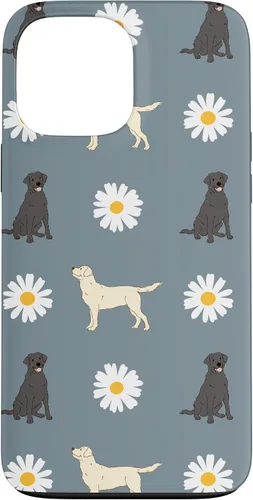 Miniatura 24 de Labrador Retriever y Daisy Flower Pattern - Carcasa para iPhone 17, color azul polvoriento