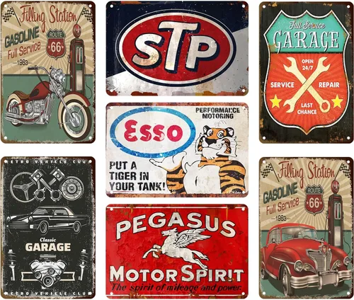 7 piezas de letreros vintage de metal para garaje, letreros vintage de metal para garaje retro para hombres, decoraciones de pared, carteles vintage