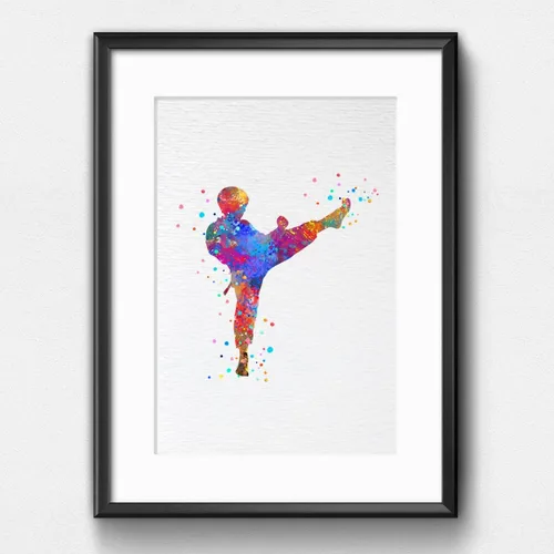 Miniatura 4 de Dignovel Studios 8X10 sin marco Karate Boy Kid Artes marciales Padre Hijo Deportes Coraje Acuarela Arte Impresión Póster Pared Guardería Niños