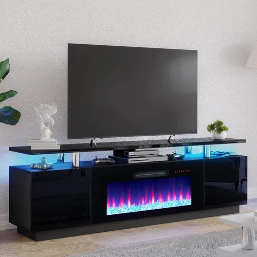 Miniatura 7 de AMERLIFE Soporte de TV con chimenea de 36 pulgadas, luces LED modernas para centro de entretenimiento de 70 pulgadas, armario de consola de TV de 2