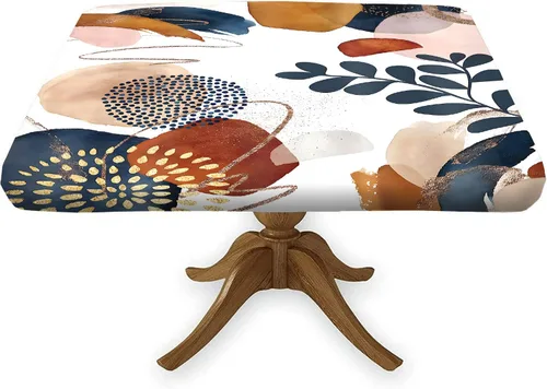 Mantel cuadrado de estilo bohemio, diseño de hojas de color azul marino, con bordes elásticos, de poliéster, para interiores y exteriores, 2-Mantel