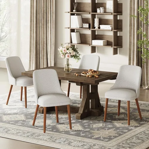 Miniatura 30 de MALOL Juego de 4 sillas de comedor tapizadas con patas de madera, sillas de cocina acolchadas con respaldo alto para comedor, restaurante y Beige-New