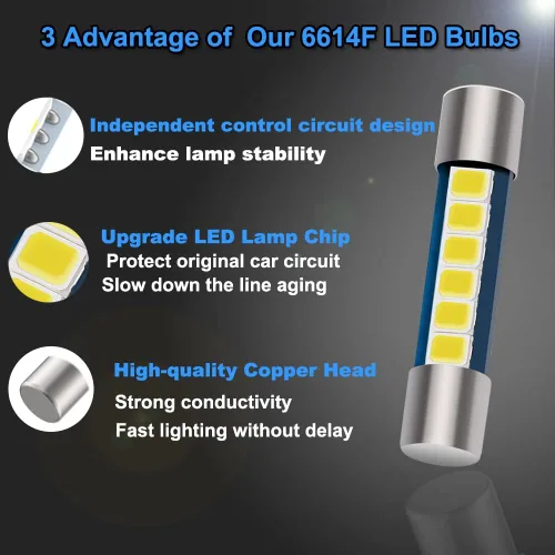 Miniatura 5 de Bombilla LED Festoon de 1.102 in y 1.142 in para automóvil, 6614F 6612F, 1.15 pulgadas 6SMD 2835 chips 6641 LED bombilla para interior de automóvil