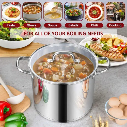 Miniatura 5 de Herogo Olla de acero inoxidable 18/10 de 12 cuartos de galón con tapa, olla grande y resistente compatible con cocinas eléctricas, de gas