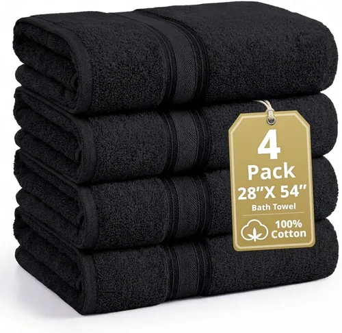 Miniatura 21 de Lane Linen Juego de 4 toallas de baño de 100 % algodón (35 x 66 pulgadas), juego de toallas de baño extragrandes de algodón sin torsión, secado Gris