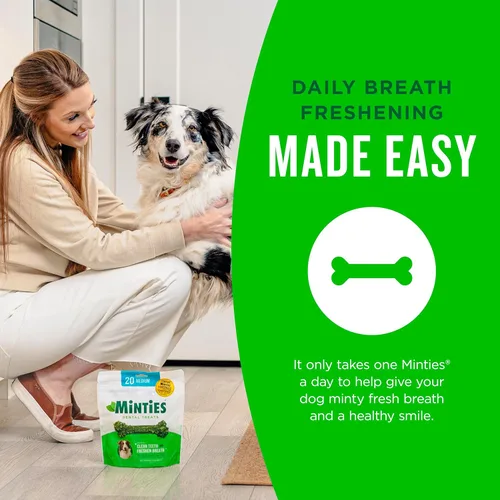 Miniatura 5 de Minties Golosinas dentales en hueso para perros, Golosinas dentales pequeñas para perros, 5-25 libras, Limpian dientes, Combaten el mal aliento