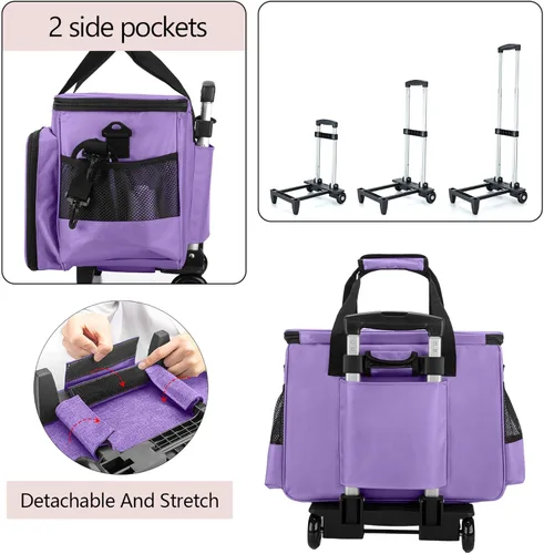 Miniatura 3 de LUXJA Estuche para máquina de coser con plataforma desmontable y almohadilla inferior extraíble, bolsa rodante que se adapta a la mayoría de Morado
