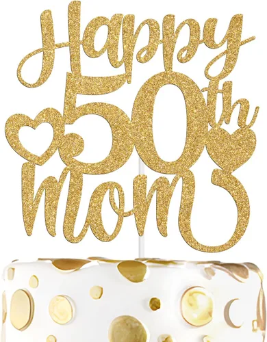 Decoración para tartas con texto en inglés "Happy 50th Mom", feliz 50 cumpleaños para madre, saludos a 50 años, cumpleaños, aniversario, suministros