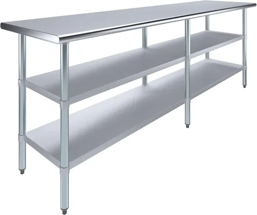 Miniatura 11 de Mesa de trabajo de acero inoxidable con 2 estantes Mesa de utilidad de metal Mesa de utilidad NSF para uso comercial y residencial