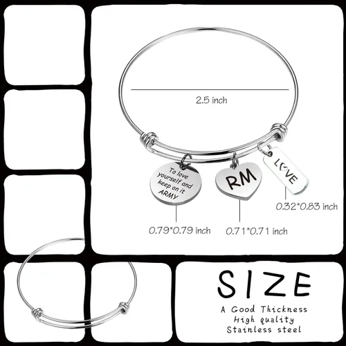 Miniatura 7 de LACAKU - Pulsera para niño, Kpop, BTS, Bangtan, dijes con textos en inglés, amarte a ti mismo, A.R.M.Y, regalo de joyería para niños, acero