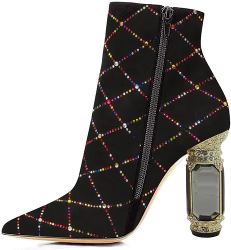 Miniatura 3 de FSJ Botas de tacón alto con punta puntiaguda para mujer, con tacón alto, con cremallera lateral brillante, estilo casual, para uso diario, zapatos