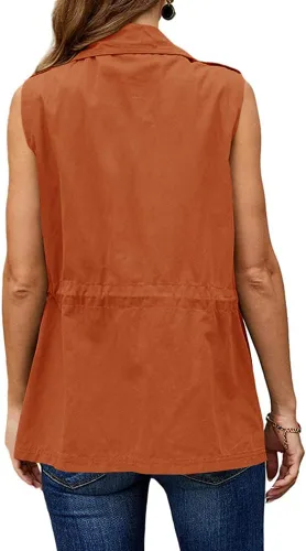 Miniatura 4 de Koodred - Chaleco militar casual para mujer, ligero, sin mangas, con cordón, con bolsillos