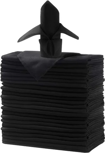 25 piezas Servilletas de Tela de Poliéster - 17 x 17 pulgadas Servilletas Negras para Cena Lavables con Bordes Dobladillados para Restaurante/Boda