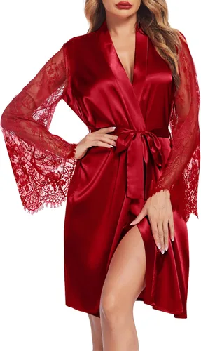 Avidlove Bata tipo kimono de satén para dama de honor y novia, boda, fiesta, preparación, bata corta