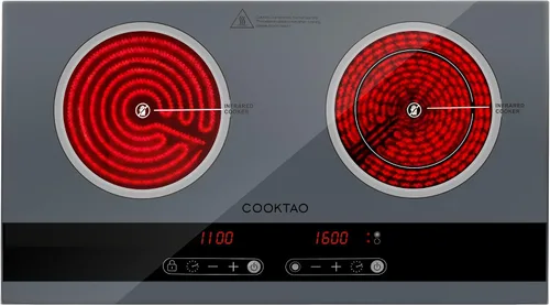 Miniatura 11 de Diseño de doble bobina de cocina eléctrica de doble quemador, placa caliente de cerámica de 1800 W para cocinar, encimera portátil infrarroja de 2