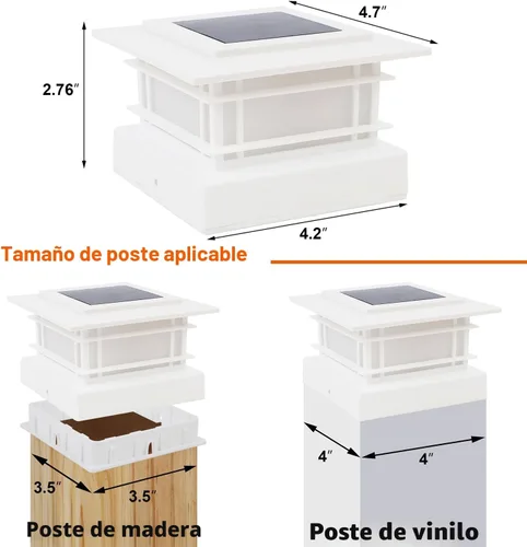 Miniatura 2 de Dynaming Luces solares de 4 x 4 para exteriores con 2 modos de color, luces solares para poste de valla, carcasa negra para postes de vinilo/madera