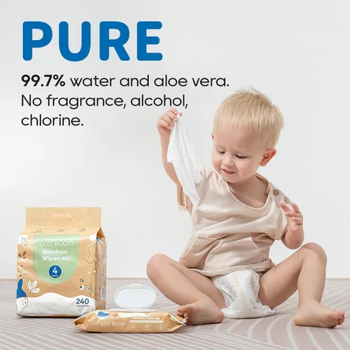 Miniatura 3 de ECO BOOM Toallitas de bambú para bebé, 99% a base de agua y sin perfume, toallitas húmedas hipoalergénicas a base de plantas a granel