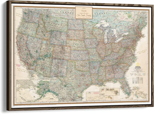 Miniatura 9 de Póster de lienzo enrollado personalizado con mapa de EE.UU. como arte de pared con chinchetas – Mapa ejecutivo grande de 24" x 36" de EE.UU.