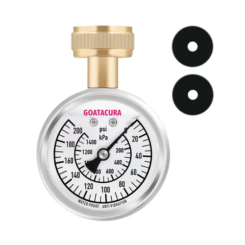 Medidor de prueba de presión de agua relleno de glicerina de 0-200psi/kpa, tamaño de dial de 2-1/2", rosca hembra de manguera de jardín de 3/4",