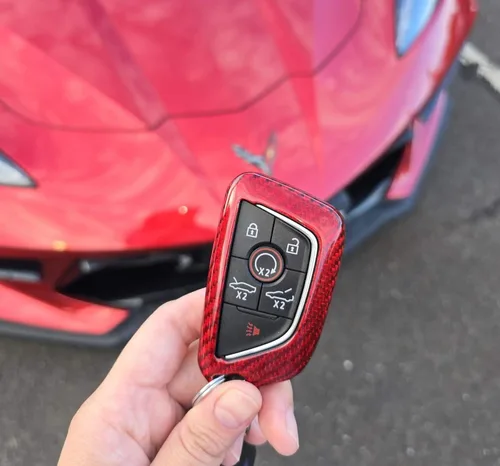 Miniatura 5 de iJDMTOY Funda para llavero de fibra de carbono color rojo brillante, compatible con Chevrolet 2020 en adelante C8 Corvette Stingray Smart Key