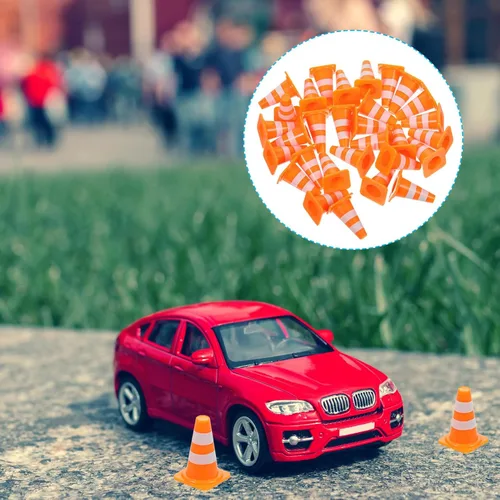 Miniatura 7 de 30 piezas de conos de tráfico mini, conos mini de 1 pulgada naranja pequeños para señalización de bloqueo de carretera en construcción, juguetes