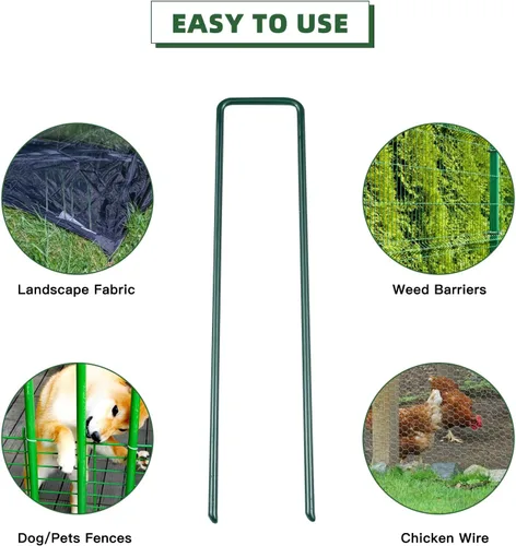 Miniatura 4 de Paquete de 10 grapas galvanizadas para paisaje, estacas de jardín en forma de U de 6 pulgadas, estacas de metal para tienda, estacas de tierra