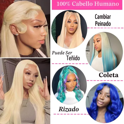 Miniatura 4 de Peluca de cabello humano 613 con encaje frontal 13x6 HD transparente densidad 180% rubia, pelucas de cabello humano con encaje frontal Peluca