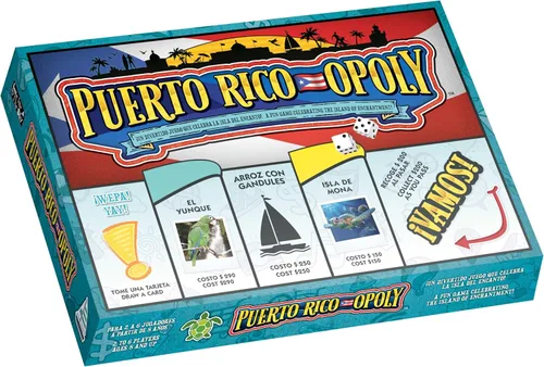 Late for The Sky Puerto RICO-OPOLY - Juego de mesa bilingüe, cultura puertorriqueña para mayores de 8 años, 2 a 6 jugadores, fichas coleccionables,